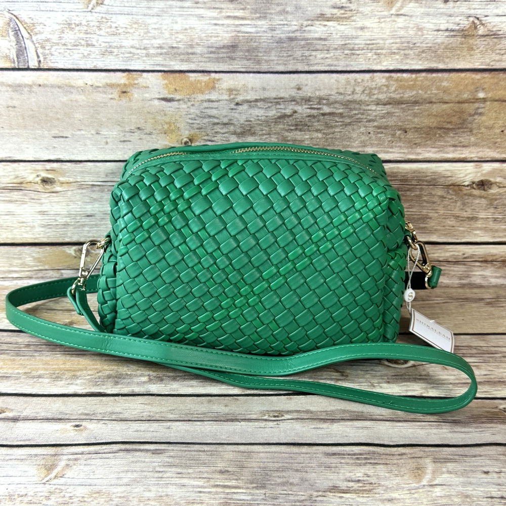 NWT Shiraleah Kelly Green Faux Leather Woven Crossbody Handbag